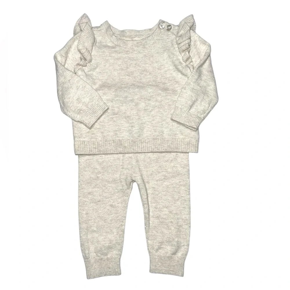 Baby Gap Ruffle Sleeve Sweater Set 3-6 Months 100% Cotton Soft Warm Cozy Neutral
